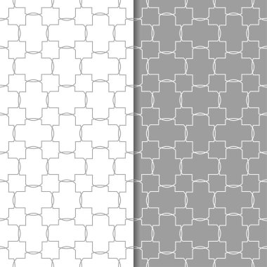 Gri ve beyaz geometrik süsler. Web, Tekstil ve duvar kağıtları için dikişsiz desen seti