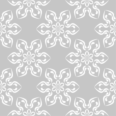 Gri arka plan üzerinde beyaz çiçek süsleme. Tekstil ve duvar kağıtları için seamless modeli