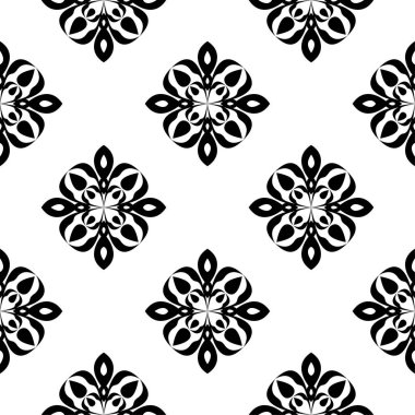 Beyaz arka planda siyah çiçek süsleme. Tekstil ve duvar kağıtları için seamless modeli