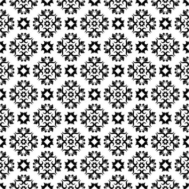 Beyaz arka planda siyah çiçek süsleme. Tekstil ve duvar kağıtları için seamless modeli