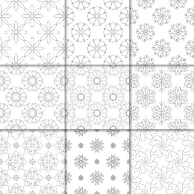 Gri ve beyaz çiçekli süsler. Kağıt için tarafsız Dikişsiz desen koleksiyonu Tekstil