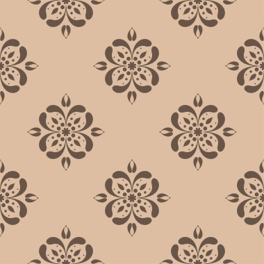 Bej renkli arka plan üzerinde kahverengi çiçek süs tasarım. Tekstil ve duvar kağıtları için seamless modeli