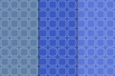 Mavi geometrik süsler. Web, Tekstil ve duvar kağıtları için dikey Dikişsiz desen seti