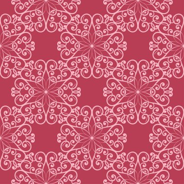 Kırmızı zemin üzerine çiçek süsleme. Tekstil ve duvar kağıtları için seamless modeli