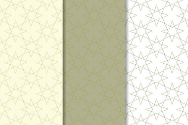 Zeytin yeşili ve beyaz geometrik süsler. Web, Tekstil ve duvar kağıtları için dikey Dikişsiz desen seti