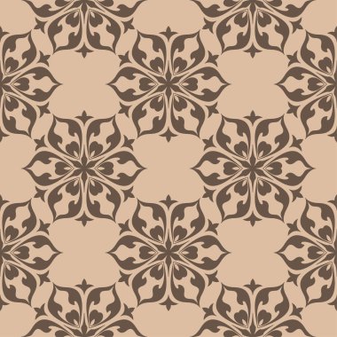 Bej renkli arka plan üzerinde kahverengi çiçek süsleme. Tekstil ve duvar kağıtları için seamless modeli