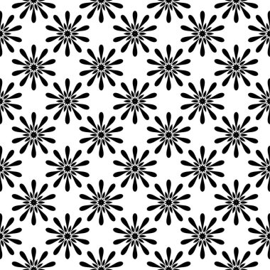 Beyaz arka planda siyah çiçek tasarım. Tekstil ve duvar kağıtları için seamless modeli