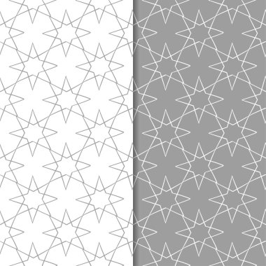 Gri ve beyaz geometrik süsler. Web, Tekstil ve duvar kağıtları için dikişsiz desen seti