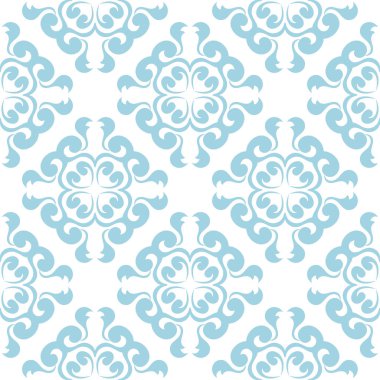 Beyaz zemin üzerine mavi çiçek süsleme. Tekstil ve duvar kağıtları için seamless modeli