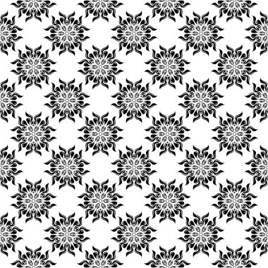 Kesintisiz beyaz zemin üzerine siyah çiçek süsleme. Tekstil ve duvar kağıtları için seamless modeli