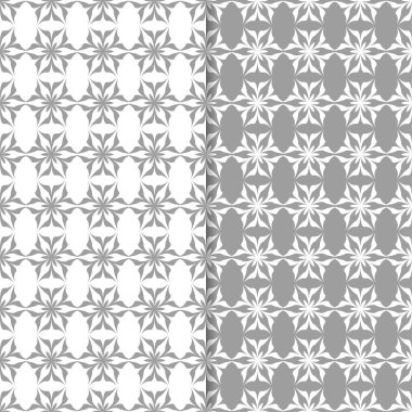 Beyaz ve gri çiçek süs tasarımlar. Tekstil ve duvar kağıtları için dikişsiz desen seti