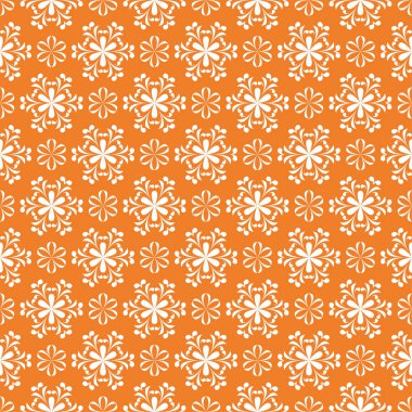 Turuncu zemin üzerine beyaz çiçek süsleme. Tekstil ve duvar kağıtları için seamless modeli