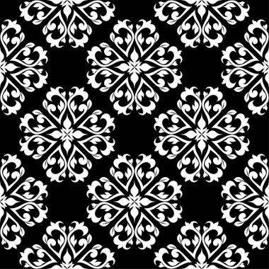 Siyah arka plan üzerine beyaz çiçek süsleme. Tekstil ve duvar kağıtları için seamless modeli