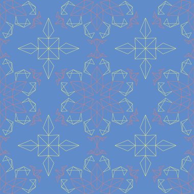 Çiçek seamless modeli. Mavi arka plan üzerinde kırmızı ve sarı çiçek öğeleri