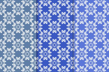 Mavi çiçekli süs tasarım kümesi. Duvar kağıtları ve kumaşlar için dikey Dikişsiz desen