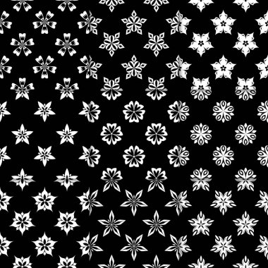 Siyah ve beyaz çiçekli süsler. Koleksiyon için kağıt, tek renkli Dikişsiz desen Tekstil