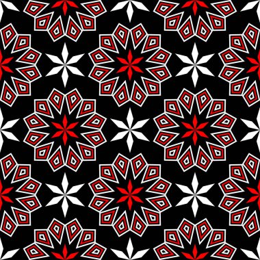 Geometrik seamless modeli. Siyah kırmızı beyaz bir arka plan duvar kağıtları, Tekstil ve kumaş için