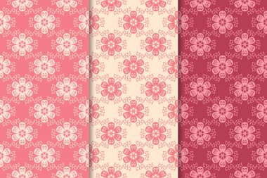Kırmızı çiçekli süsler kümesi. Kiraz pembe dikey Dikişsiz desen. Duvar kağıdı arka plan