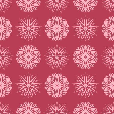 Kırmızı zemin üzerine çiçek süsleme. Tekstil ve duvar kağıtları için seamless modeli