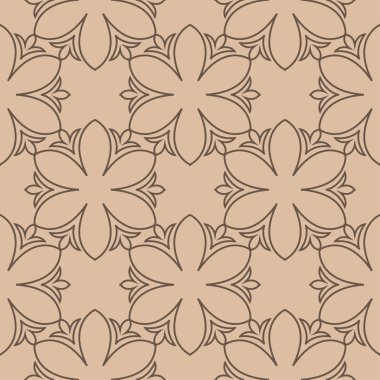 Bej renkli arka plan üzerinde kahverengi çiçek tasarım. Tekstil ve duvar kağıtları için seamless modeli