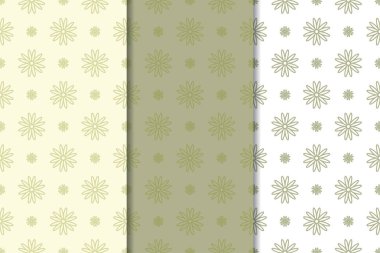 Zeytin yeşili çiçek arka planlar. Tekstil ve duvar kağıtları için dikişsiz desen seti