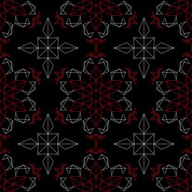 Çiçek elemanları ile Seamless modeli. Siyah kırmızı beyaz bir arka plan duvar kağıtları, Tekstil ve kumaş için