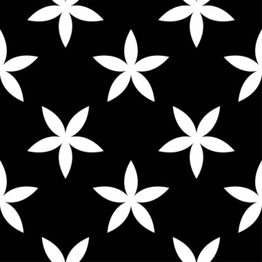Siyah arka plan üzerine beyaz çiçek tasarım. Tekstil ve duvar kağıtları için seamless modeli