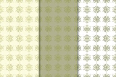 Zeytin yeşili çiçek desenleri. Tekstil ve duvar kağıtları için dikişsiz desen seti