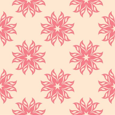 Bej renkli arka plan üzerinde kırmızı çiçekli süs. Tekstil ve duvar kağıtları için seamless modeli