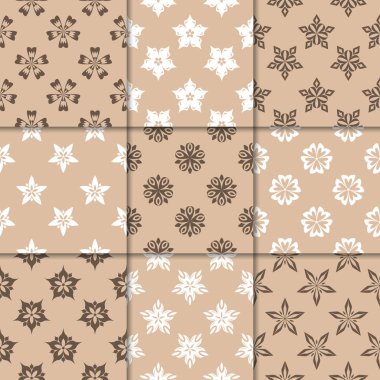 Kahverengi Bej çiçekli süsler. Kağıt için dikişsiz desen koleksiyonu Tekstil