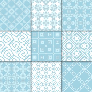 Geometrik mavi ve beyaz Dikişsiz desen soyut. Arka planlar için duvar kağıdı, tekstil