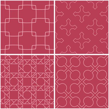 Geometrik desenler. Soluk kırmızı sorunsuz arka planlar kümesi. Vektör çizim