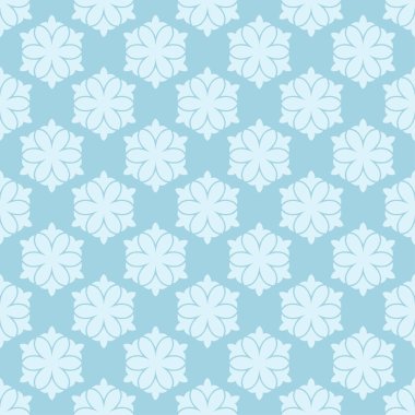 Beyaz ve mavi çiçek desenli. Tekstil ve duvar kağıtları için sorunsuz süsleme