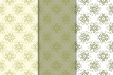 Zeytin yeşili çiçek arka planlar. Tekstil ve duvar kağıtları için dikişsiz desen seti