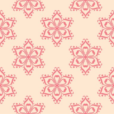 Bej renkli arka plan üzerinde kırmızı çiçekler. Tekstil ve duvar kağıtları için süs seamless modeli