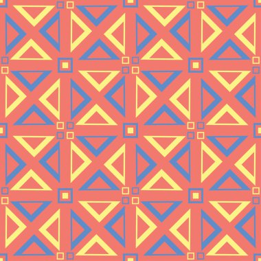 Geometrik seamless modeli. Parlak kırmızı bir arka plan duvar kağıtları, Tekstil ve kumaş için mavi ve sarı tasarımı ile