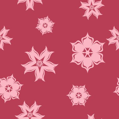 Kırmızı zemin üzerine çiçek süsleme. Tekstil ve duvar kağıtları için seamless modeli