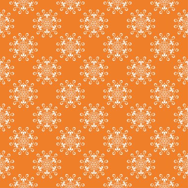 Turuncu zemin üzerine beyaz çiçek süsleme. Tekstil ve duvar kağıtları için seamless modeli