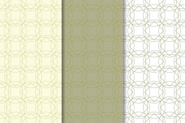 Zeytin yeşili ve beyaz geometrik süsler. Web, Tekstil ve duvar kağıtları için dikey Dikişsiz desen seti