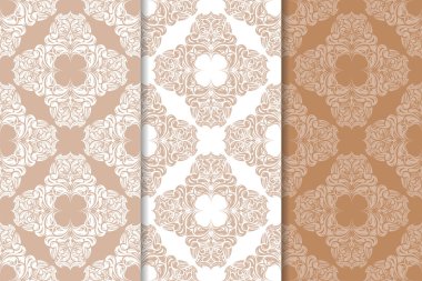 Kahverengi ve bej çiçek arka planlar kümesi. Tekstil ve duvar kağıtları için dikişsiz desen seti
