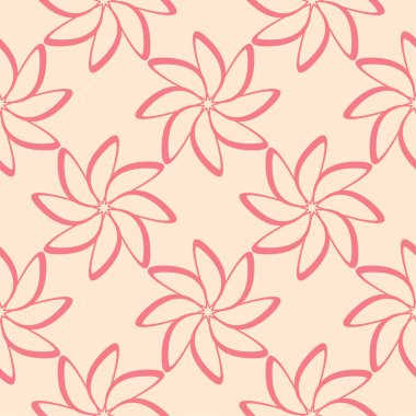 Bej renkli arka plan üzerinde kırmızı çiçekli süs. Tekstil ve duvar kağıtları için seamless modeli