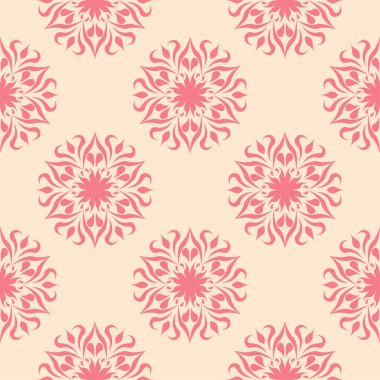 Bej renkli arka plan üzerinde kırmızı çiçek öğeleri. Tekstil ve duvar kağıtları için seamless modeli