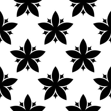 Beyaz arka planda siyah çiçek süsleme. Tekstil ve duvar kağıtları için seamless modeli
