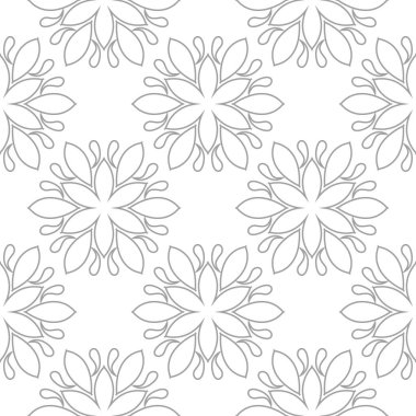 Beyaz arka plan üzerine açık gri çiçek süsleme. Tekstil ve duvar kağıtları için seamless modeli