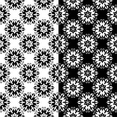 Siyah ve beyaz çiçek arka ayarlayın. Tekstil ve duvar kağıtları için dikişsiz desen