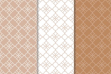 Kahverengi ve beyaz geometrik süsler. Web, Tekstil ve duvar kağıtları için dikişsiz desen seti