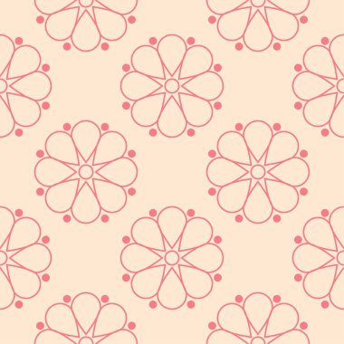 Kırmızı ve bej çiçekli süs. Tekstil ve duvar kağıtları için seamless modeli