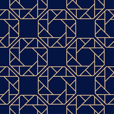 Altın mavi geometrik süsleme. Web, Tekstil ve duvar kağıtları için seamless modeli