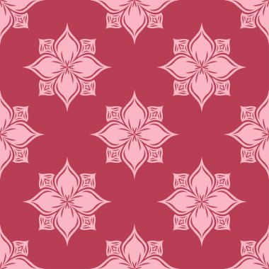 Kırmızı zemin üzerine çiçek süsleme. Tekstil ve duvar kağıtları için seamless modeli