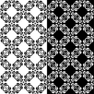 Siyah ve beyaz çiçek arka planlar. Tekstil ve duvar kağıtları için sorunsuz tasarım kümesi